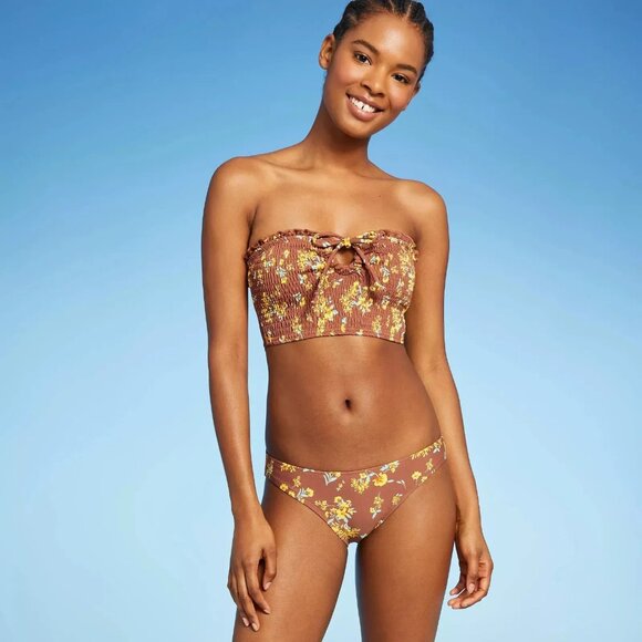 NEW Xhilaration Smocked Ruffle Bandeau Swimsuit top size Large 8-10 - Picture 2 of 4